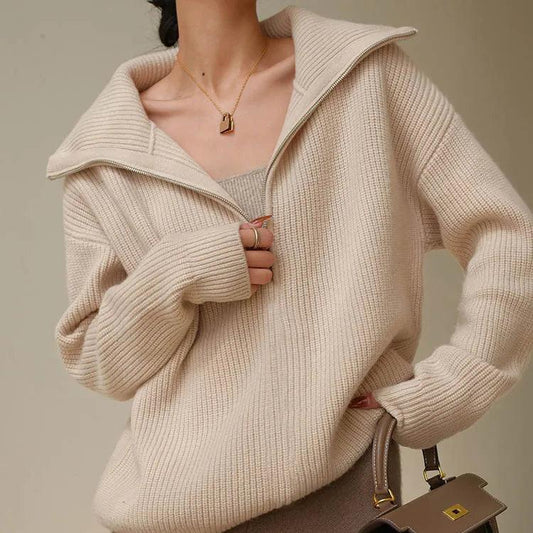 ANN - STYLISH LOOSE SWEATER WITH A LOOSE ZIPPER