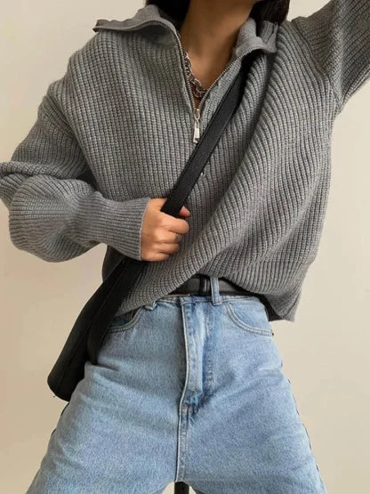 ANN - STYLISH LOOSE SWEATER WITH A LOOSE ZIPPER