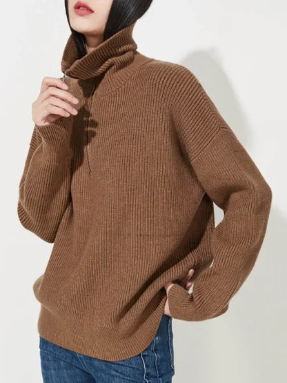 ANN - STYLISH LOOSE SWEATER WITH A LOOSE ZIPPER