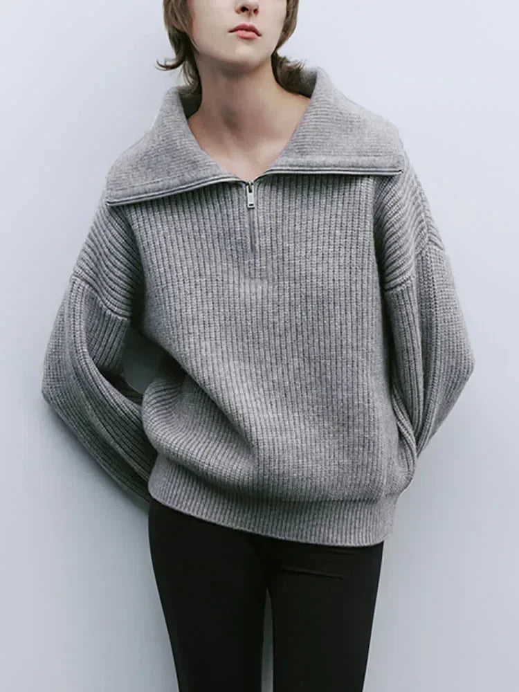 ANN - STYLISH LOOSE SWEATER WITH A LOOSE ZIPPER