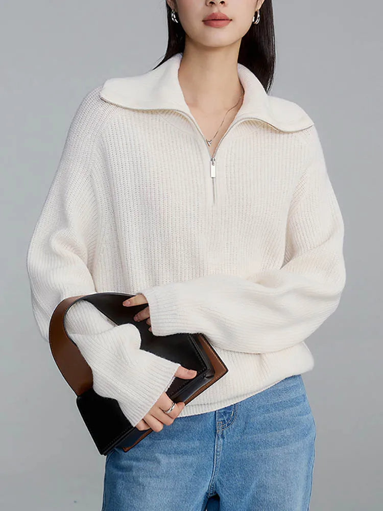 ANN - STYLISH LOOSE SWEATER WITH A LOOSE ZIPPER