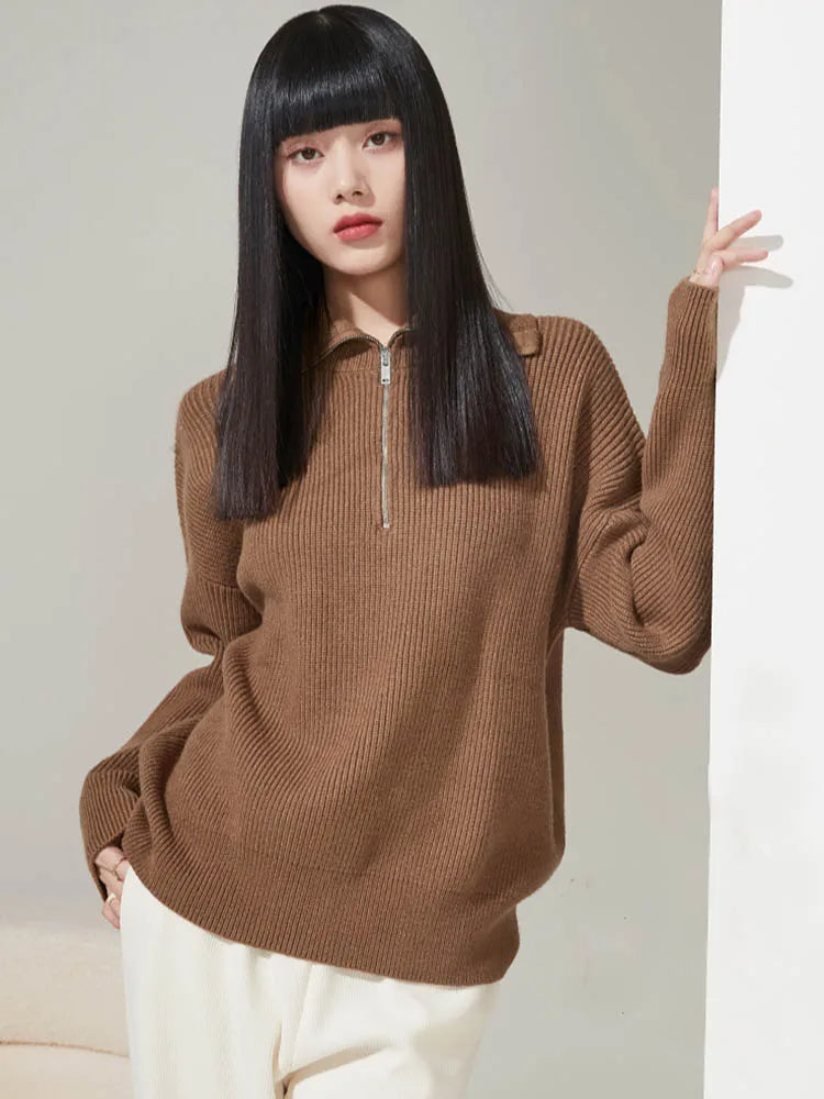 ANN - STYLISH LOOSE SWEATER WITH A LOOSE ZIPPER