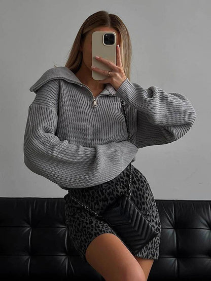 ANN - STYLISH LOOSE SWEATER WITH A LOOSE ZIPPER